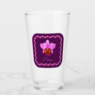 Personalized Cattleya Orchid Motif Print Glass