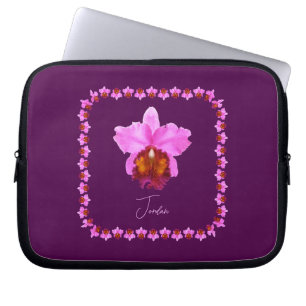 Personalized Cattleya Orchid Motif Print Laptop Sleeve