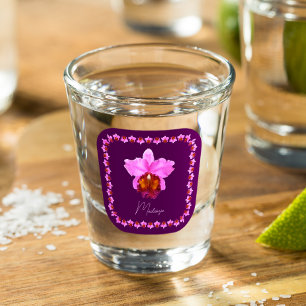 Personalized Cattleya Orchid Motif Print Shot Glass