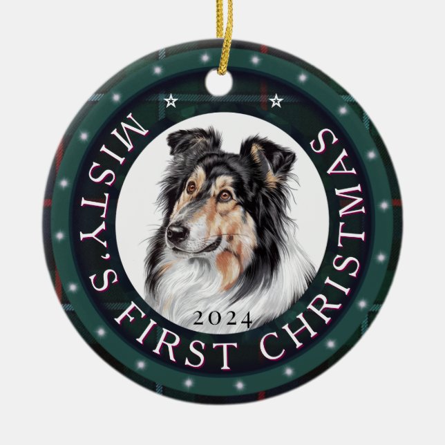 Personalized Ceramic Circle Pet Xmas Tree Ornament (Front)