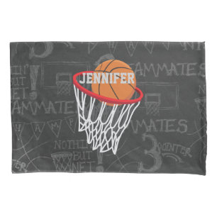 Personalized Chalkboard Basketball and Hoop Pillowcase