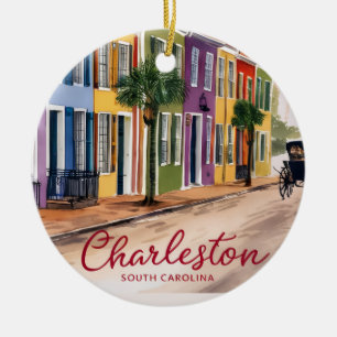 Personalized Charleston South Carolina Wedding Ceramic Ornament