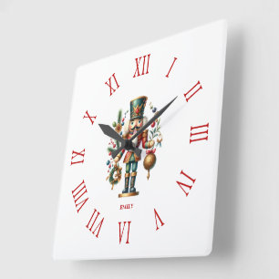 Personalized Charming Christmas Nutcracker Square Wall Clock
