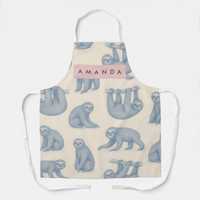 Personalized Charming Elegant Blue Sloth Pattern Apron (Front)
