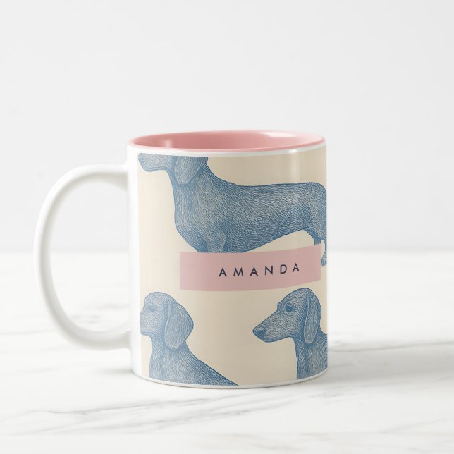 Personalized Charming Elegant Dachshund Pattern Two-Tone Coffee Mug (Left)