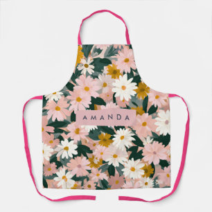 Personalized Charming Pink and White Daisy Flower Apron
