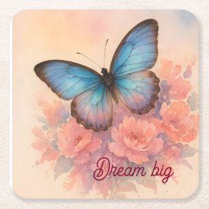 Personalized Charming Watercolor Pink Flower Chic Square Paper Coaster
