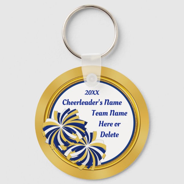 Personalized Cheap Cheerleader Gifts, Blue, Gold Key Ring (Front)