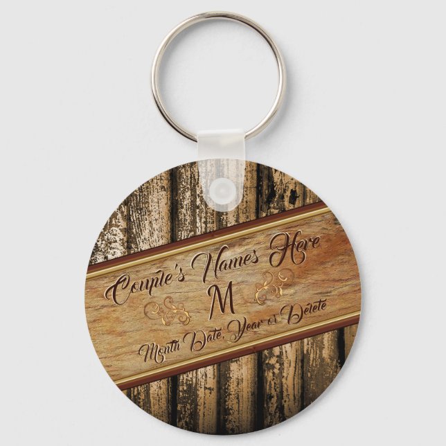 Personalized Cheap Rustic Wedding Party Favors Key Ring (Front)