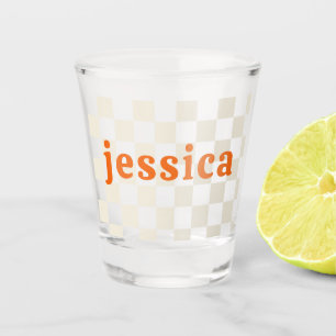 Personalized checkerboard party birthday gift shot glass