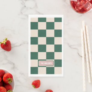 Personalized Checkered Green & Pink Napkin