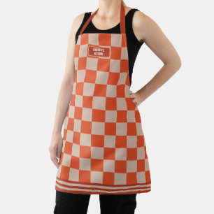 Personalized Checkered Terracotta Tangerine Modern Apron