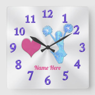 Personalized Cheer Clock, Cheerleading Room Decor Square Wall Clock