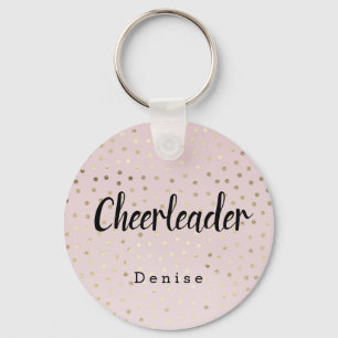 Personalized Cheerleader Pink and Gold Dots Key Ring