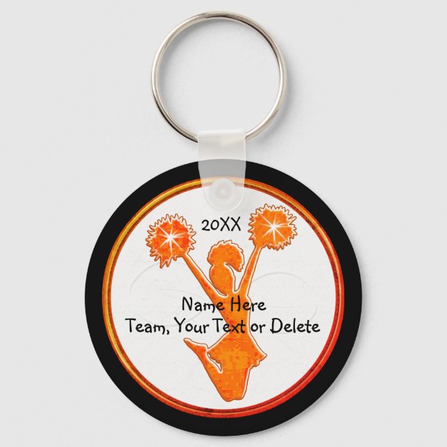 Personalized, Cheerleading Party Favors, YOUR TEXT Key Ring (Front)