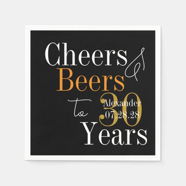 Personalized Cheers and Beers 30th Birthday Party Napkin (Front)