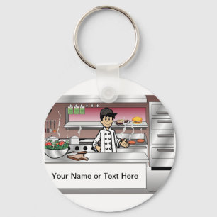 Personalized Chef, with hat - Male Cartoon  Key Ring