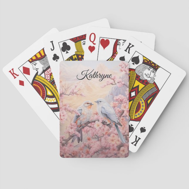 Personalized Cherry Blossom Bird  Playing Cards (Back)
