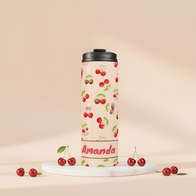 Personalized Cherry Dessert Pattern Cute Name Thermal Tumbler (Creator Uploaded)