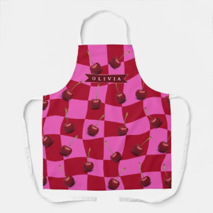 Personalized Cherry Gingham Retro Custom Name Apron