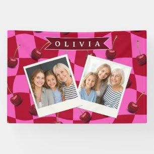 Personalized Cherry Gingham Retro Custom Name Banner