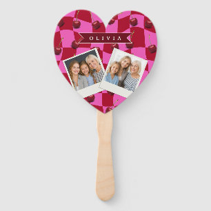 Personalized Cherry Gingham Retro Custom Name Hand Fan