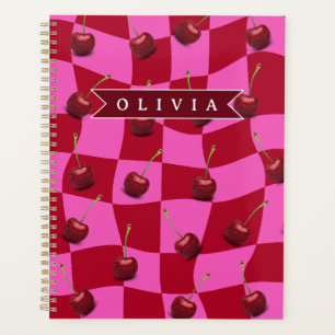 Personalized Cherry Gingham Retro Custom Name Planner