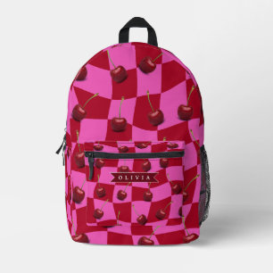 Personalized Cherry Gingham Retro Custom Name Printed Backpack