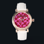 Personalized Cherry Gingham Retro Custom Name Watch<br><div class="desc">Cherries are something that will always make you happy. They have a classic, fun, nostalgic, and romantic air that is always charming. This cherry gingham collection was made for folks who like color, personality, and little things that make daily things feel special. The design has a delicate, wavy gingham base...</div>