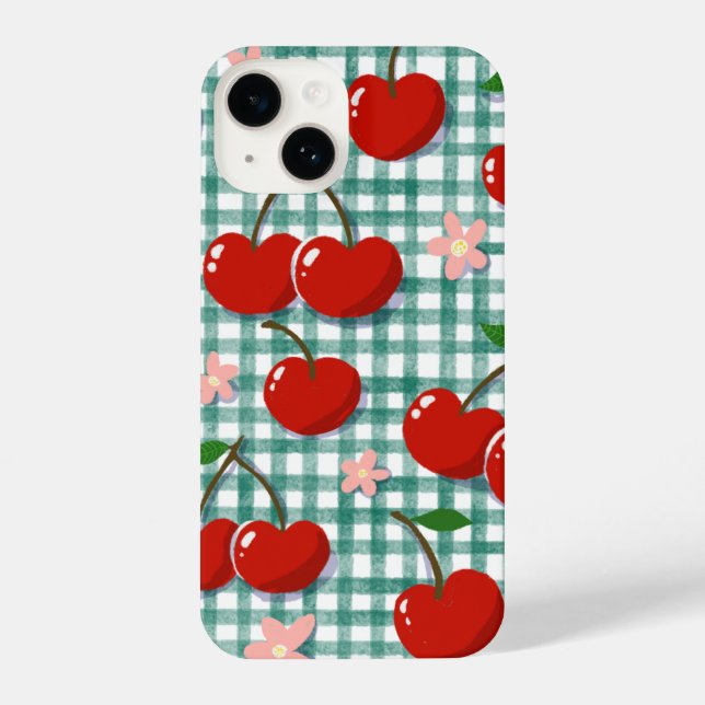 Personalized Cherry on Green Gingham Phone Case –  (Back)