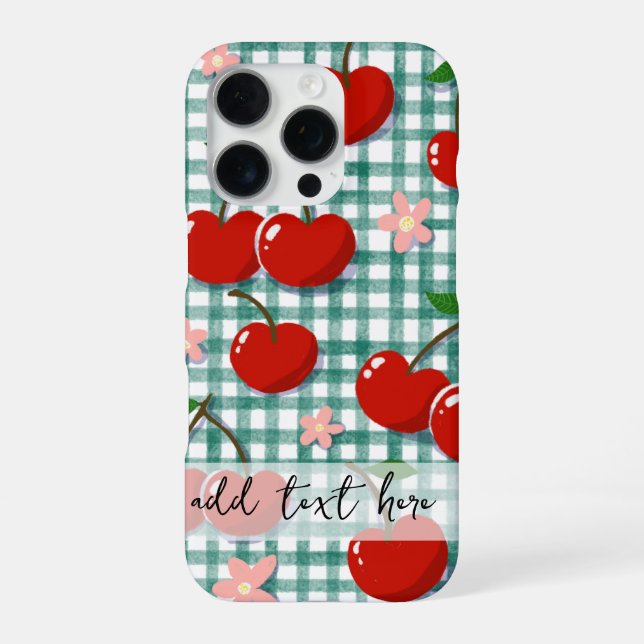 Personalized Cherry on Green Gingham Phone Case –  (Back)