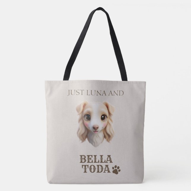 Personalized Chibi Dog & Owner Name Tote Bag (Front)