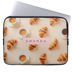 Personalized Chic Café Croissant in Beige Laptop Sleeve