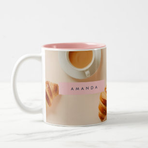 Personalized Chic Café Croissant in Beige Two-Tone Coffee Mug