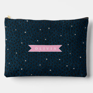 Personalized chic dark denim rhinestone pattern accessory pouch
