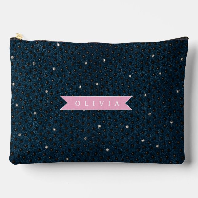 Personalized chic dark denim rhinestone pattern accessory pouch (Front)