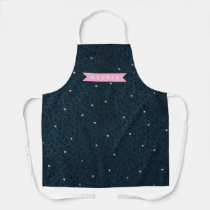 Personalized chic dark denim rhinestone pattern apron