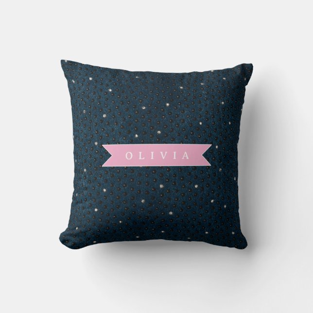 Personalized chic dark denim rhinestone pattern cushion (Front)