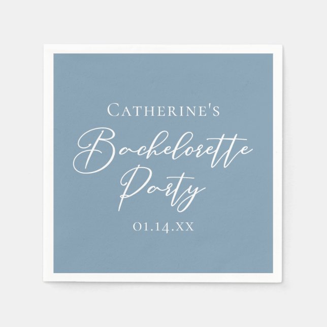 Personalized Chic Dusty Blue Bachelorette Party Napkin (Front)