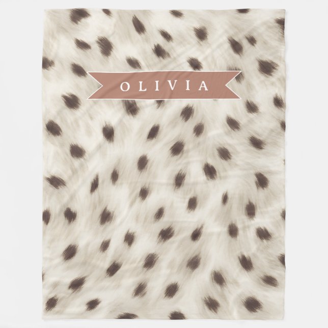 Personalized Chic Neutral Leopard Animal Print Fleece Blanket (Front)