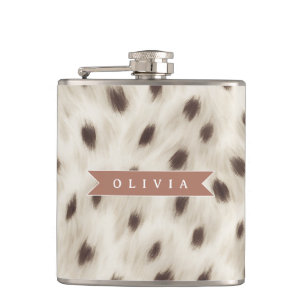 Personalized Chic Neutral Leopard Animal Print Hip Flask