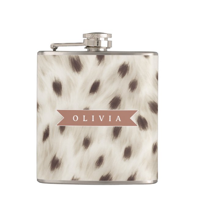 Personalized Chic Neutral Leopard Animal Print Hip Flask (Front)