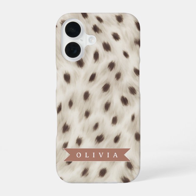 Personalized Chic Neutral Leopard Animal Print iPhone 16 Case (Back)