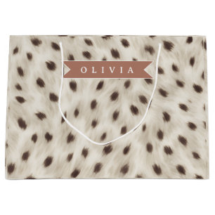 Personalized Chic Neutral Leopard Animal Print Large Gift Bag