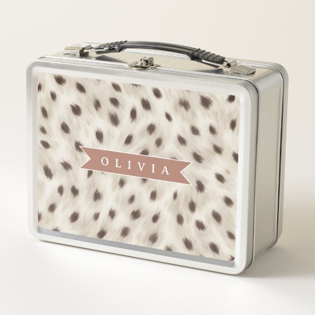 Personalized Chic Neutral Leopard Animal Print Metal Lunch Box (Front)