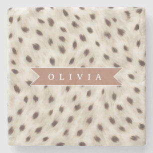 Personalized Chic Neutral Leopard Animal Print Stone Coaster