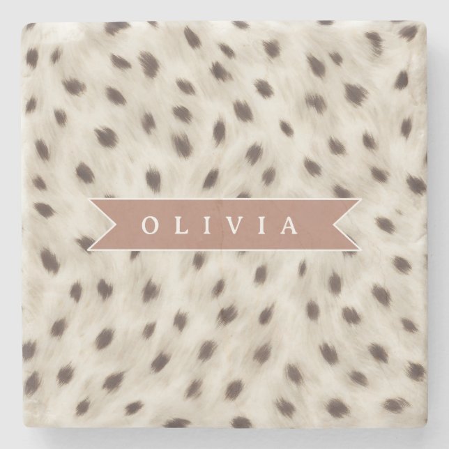 Personalized Chic Neutral Leopard Animal Print Stone Coaster (Front)