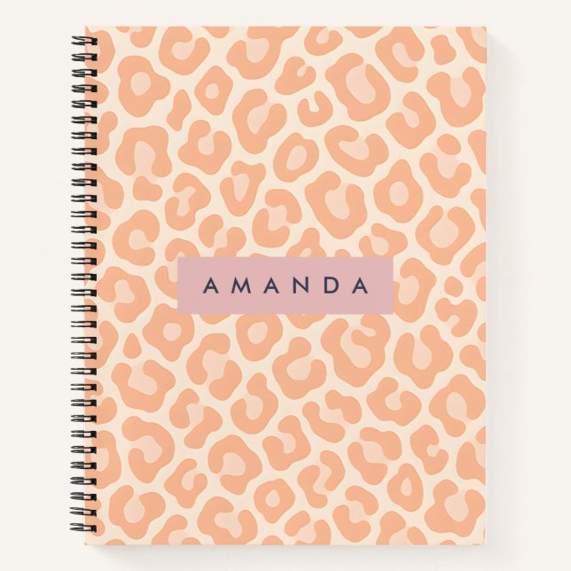 Personalized Chic Peach Leopard Print Notebook (Front)