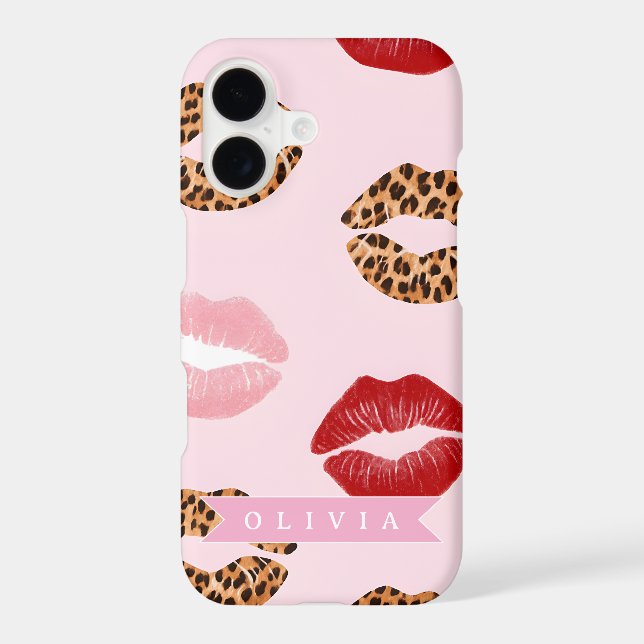 Personalized Chic Pink Leopart Print Lip Pattern (Back)