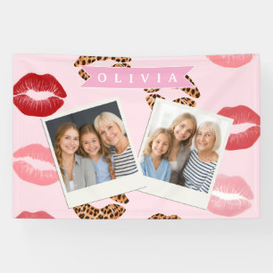 Personalized Chic Pink Leopart Print Lip Pattern Banner